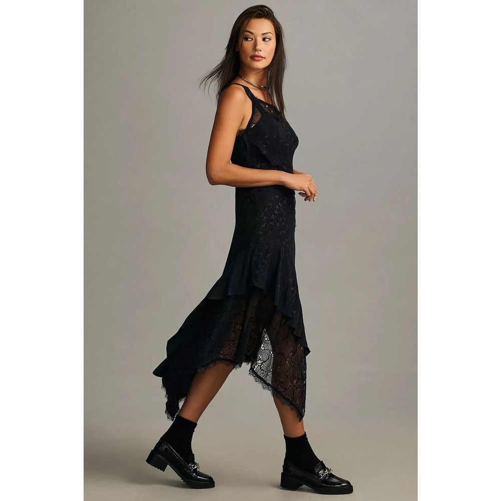 By Anthropologie Asymmetrical Lace Maxi Dress Size 6 - Picture 2 of 10